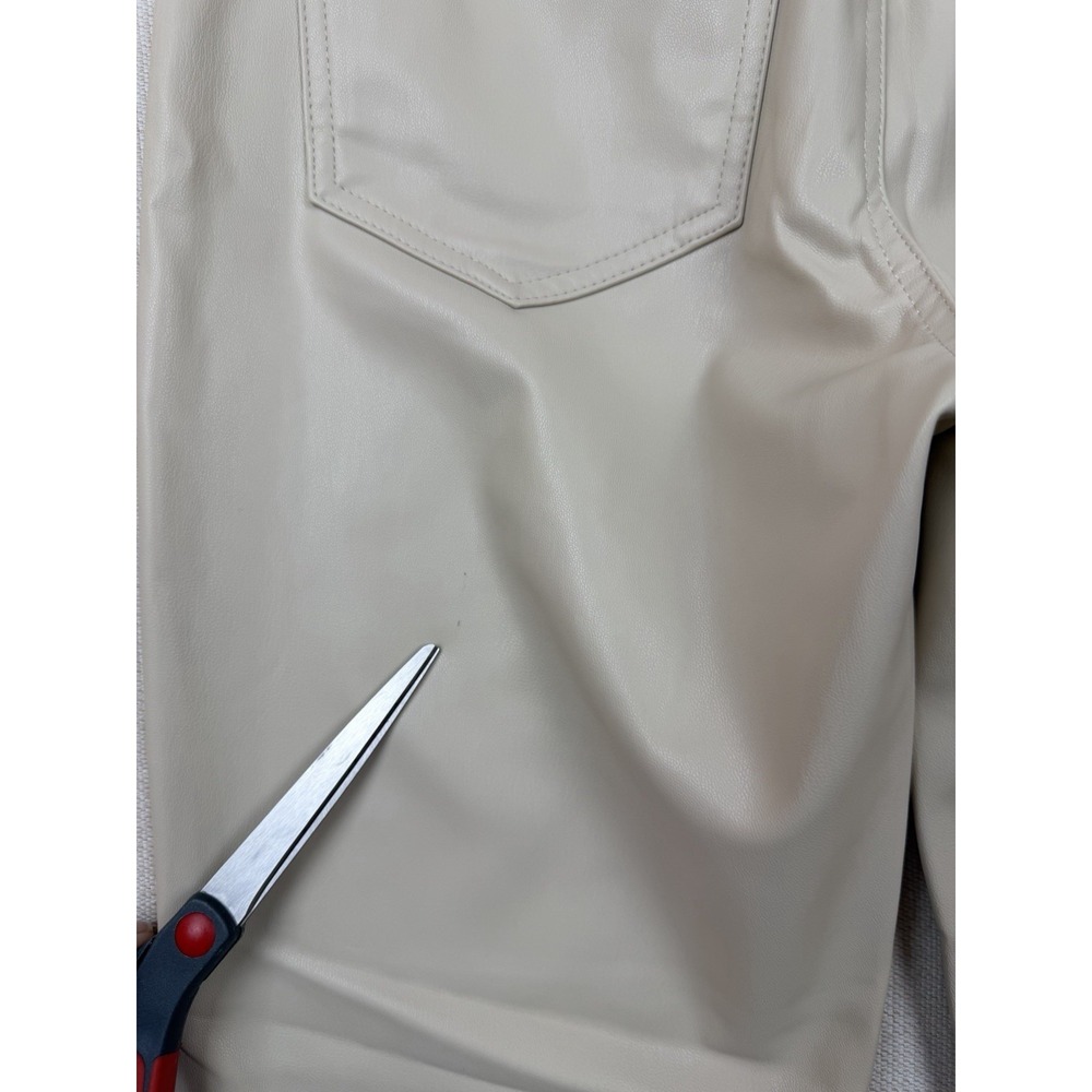 Zara Beige Faux Leather Women's Fit Pants 4 Straight Leg Stretchy 28X25 Gold Zip - Picture 9 of 12